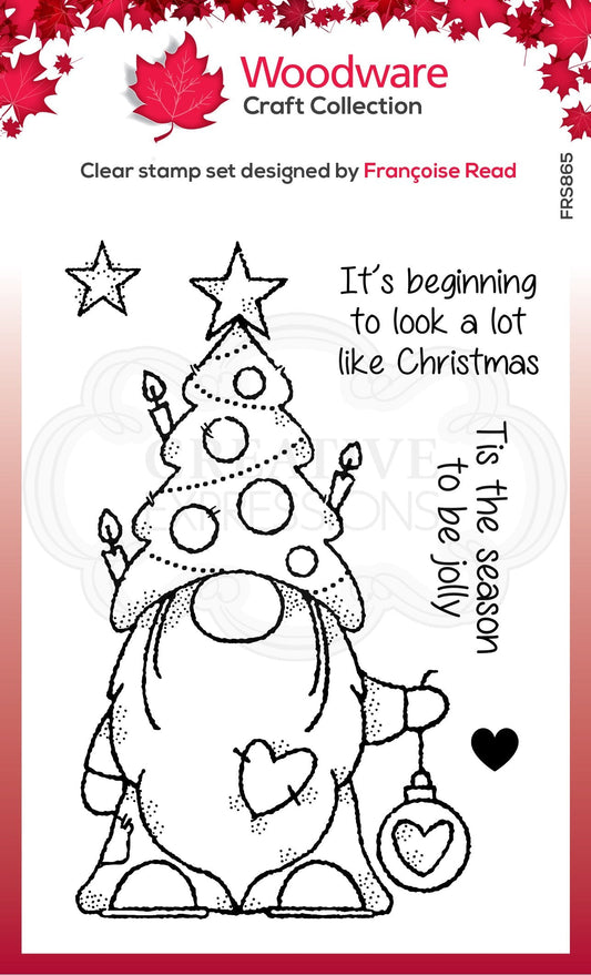 Woodware Clear Singles Christmas Tree Gnome 4 in x 6 in Stamp