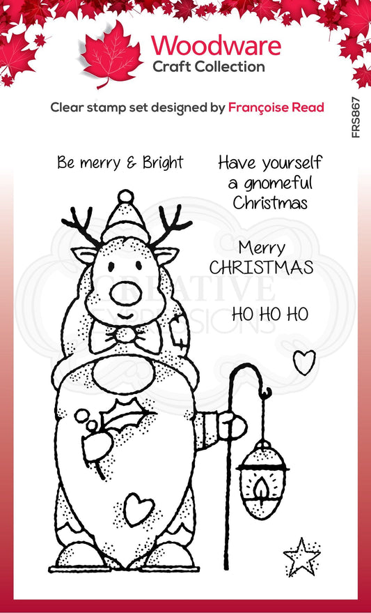 Woodware Clear Singles Reindeer Gnome 4 in x 6 in Stamp