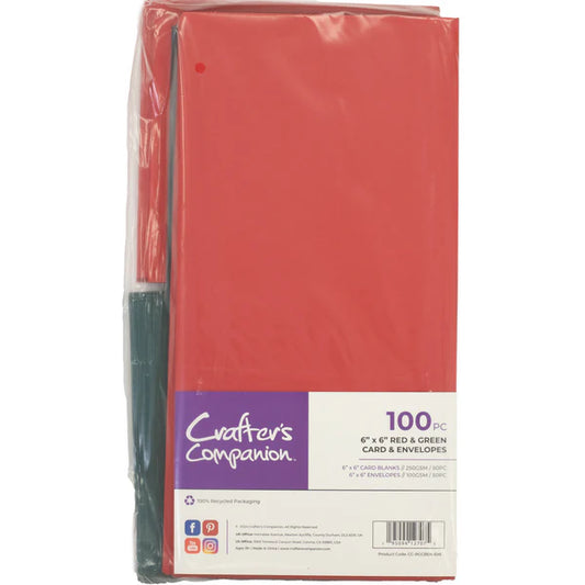 Crafter's Companion - 6"x6" Red & Green Card & Envelopes 100pc