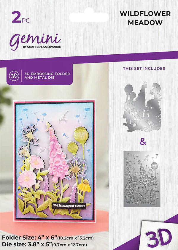 Gemini 4 x 6" 3D Embossing Folder & Metal Die - Wildflower Meadow