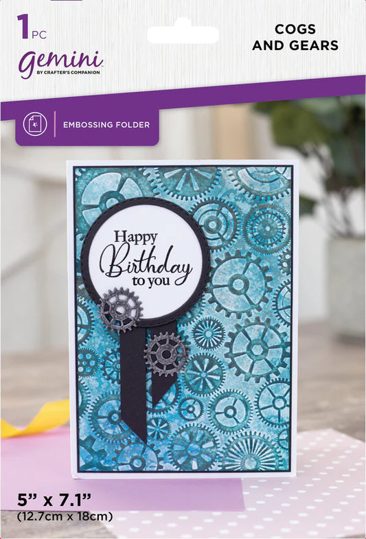 Gemini 5 x 7” 2D Textured Embossing Folder - Cogs and Gears