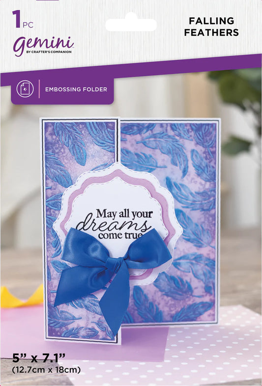 Gemini 5 x 7 - 2D Textured Embossing Folder - Falling Feathers