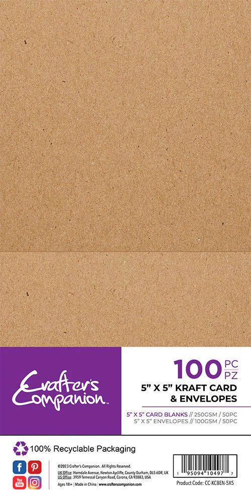 Crafter's Companion 5"x 5" Kraft Card & Envelopes - 100 Piece