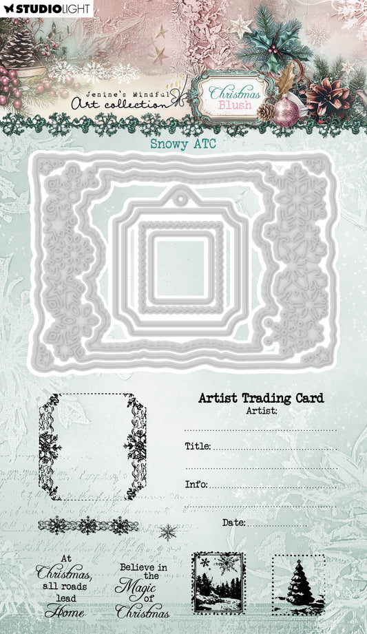 JMA Stamp And Cutting Dies Snowy ATC Christmas Blush 15 Pieces