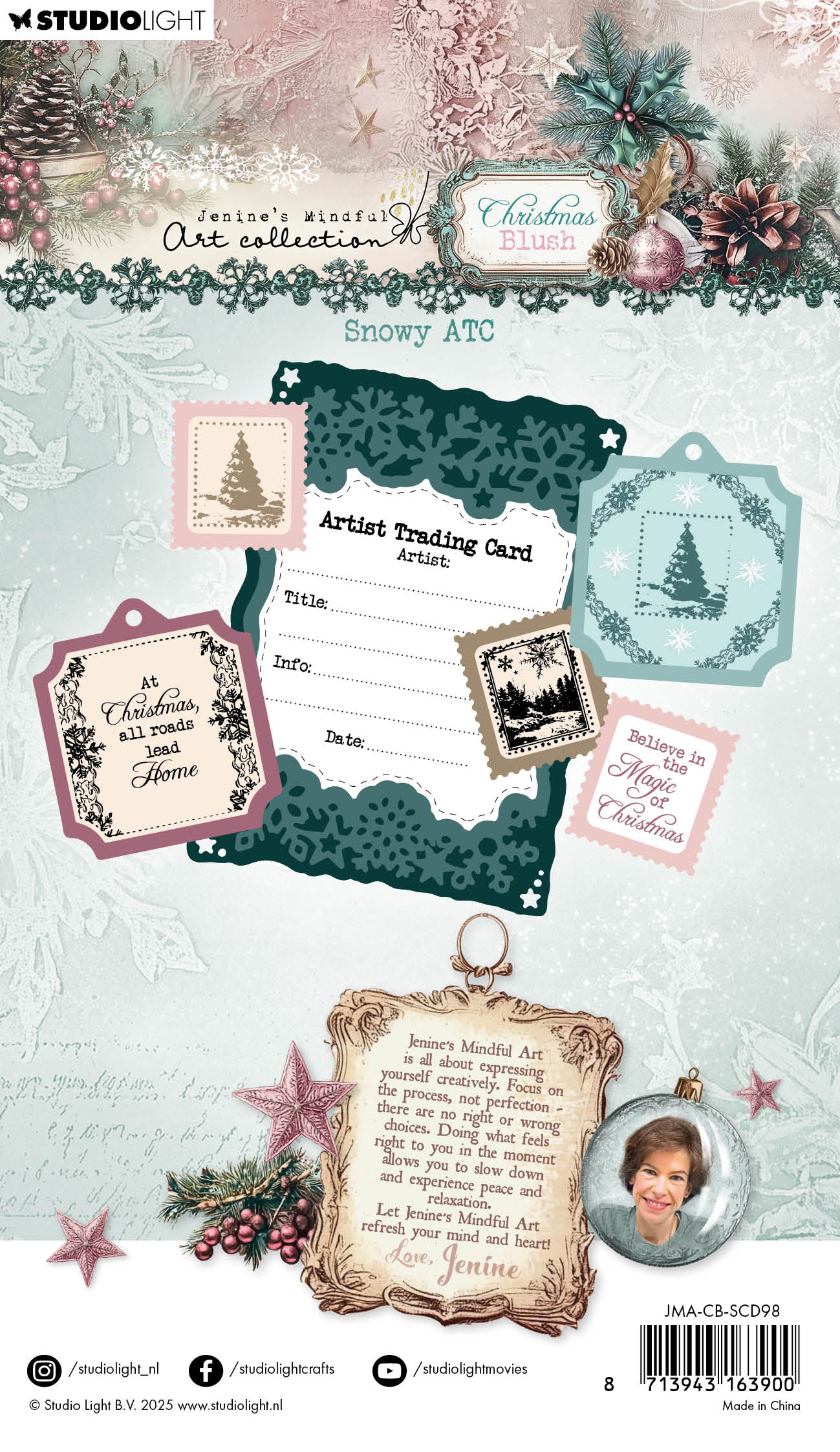 JMA Stamp And Cutting Dies Snowy ATC Christmas Blush 15 Pieces