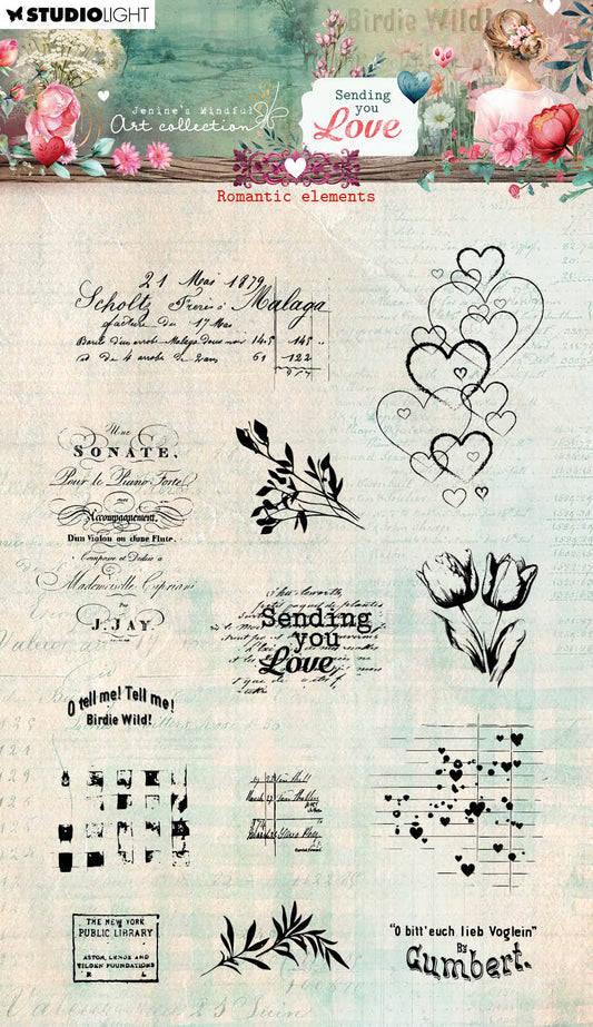 JMA Clear Stamps Romantic Elements Sending You Love 13 PC