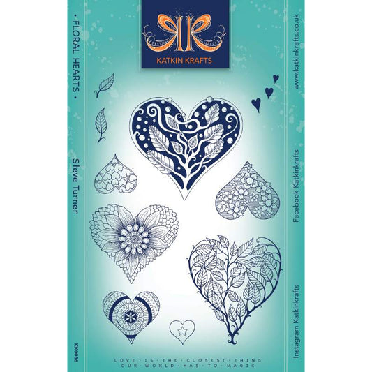 Katkin Krafts Floral Hearts 6 in x 8 in Clear Stamp Set