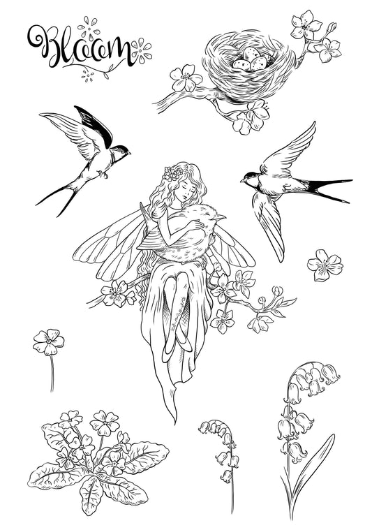 Katkin Krafts Spring Fairy 6 in x 8 in Clear Stamp Set