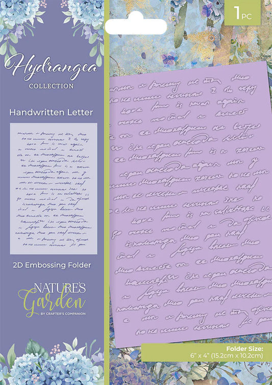 Nature's Garden - Hydrangea - 6"x4" 2D Embossing Folder - Handwritten Letter