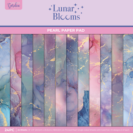 Natures Garden Lunar Blooms - 8”x8” Marble Paper Pad 24 Sheets