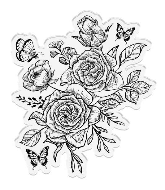 Nature's Garden - Midnight Floral Stamp & Die - Butterfly & Rose Blooms