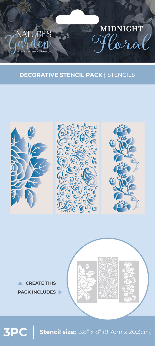 Nature's Garden - Midnight Floral Stencils - Decorative Stencil Pack