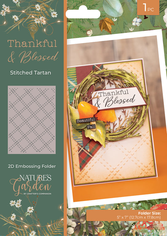 Nature's Garden - Thankful & Blessed 2D Embossing Folder - Stitched Tartan