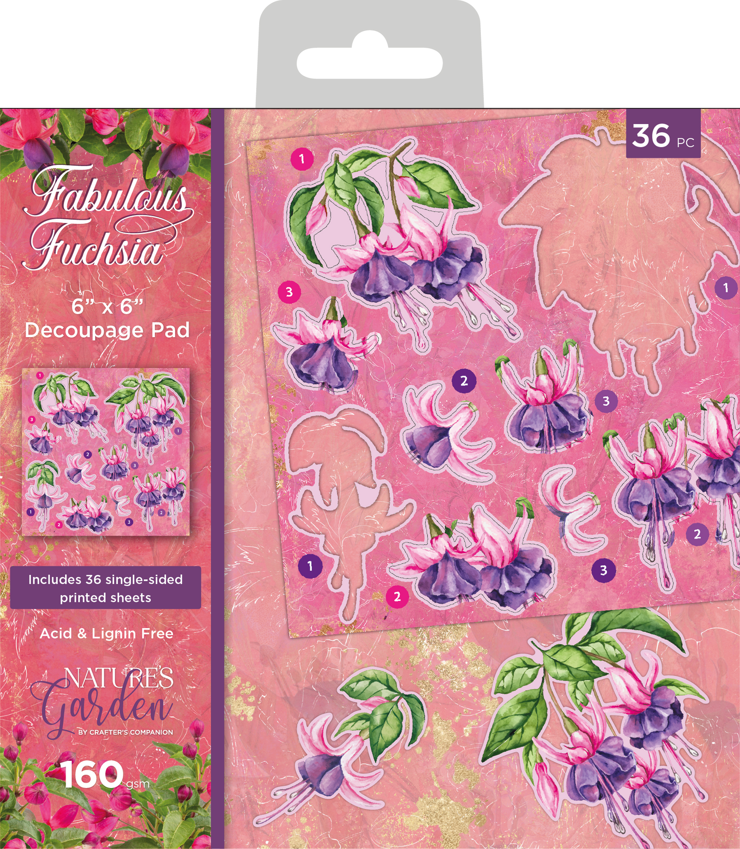 Nature's Garden - Fabulous Fuchsia - 6” x 6” Decoupage Pad