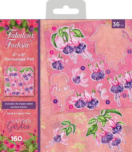 Nature's Garden - Fabulous Fuchsia - 6” x 6” Decoupage Pad