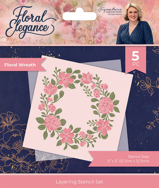 Sara Signature Floral Elegance 5" x 5" Layering Stencil Set - Floral Wreath