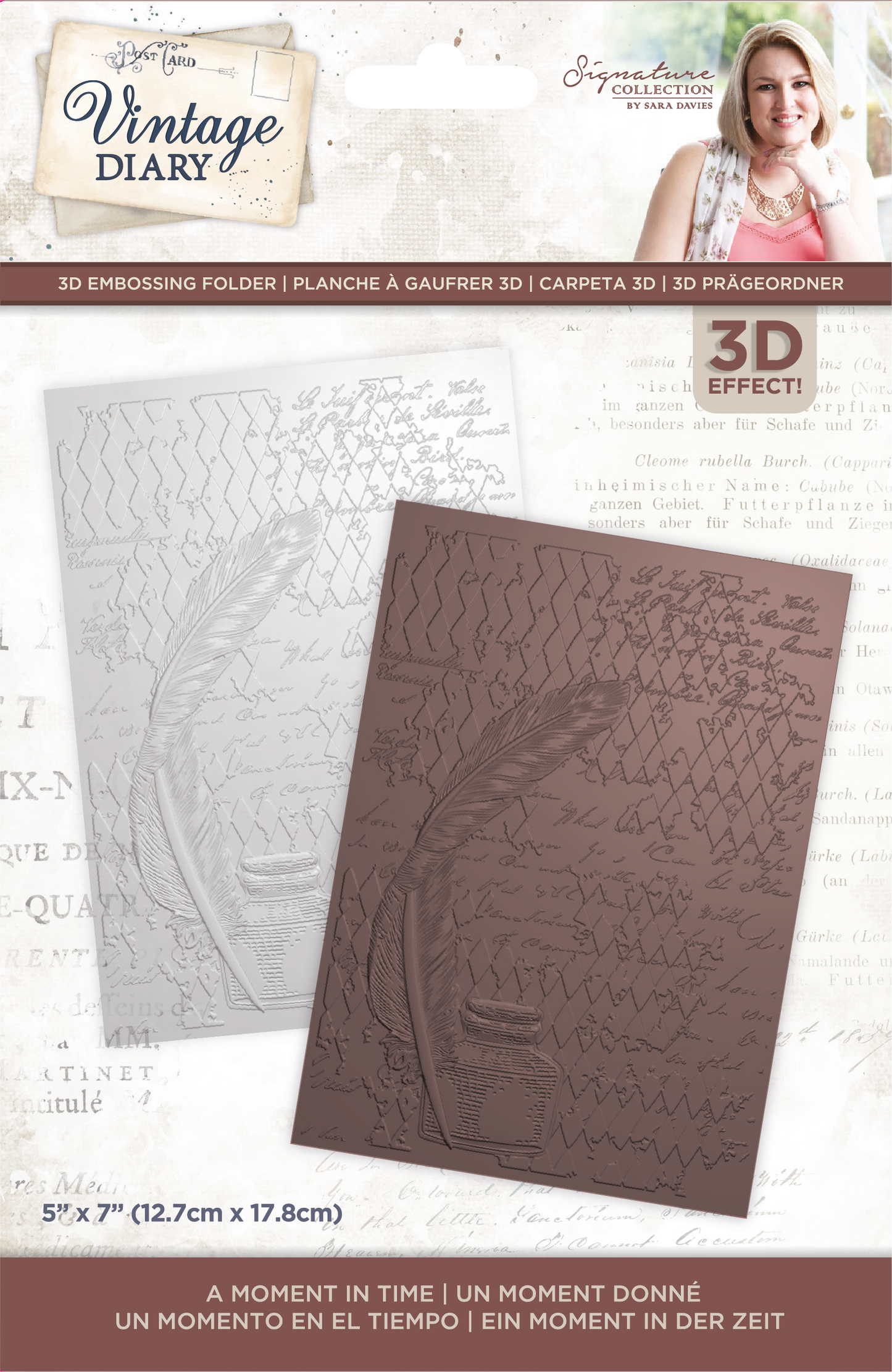 Sara Signature Vintage Diary 3D embossing Folder - A Moment In Time