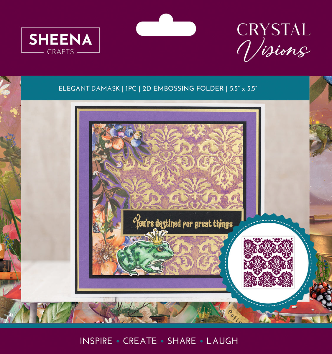 Sheena Douglass Crystal Visions 2D Embossing Folder 5.5” x 5.5” - Elegant Damask