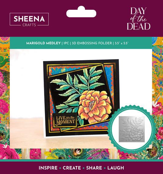 Sheena Douglass Day of the Dead 5.5” x 5.5” 3D Embossing Folder - Marigold Medley