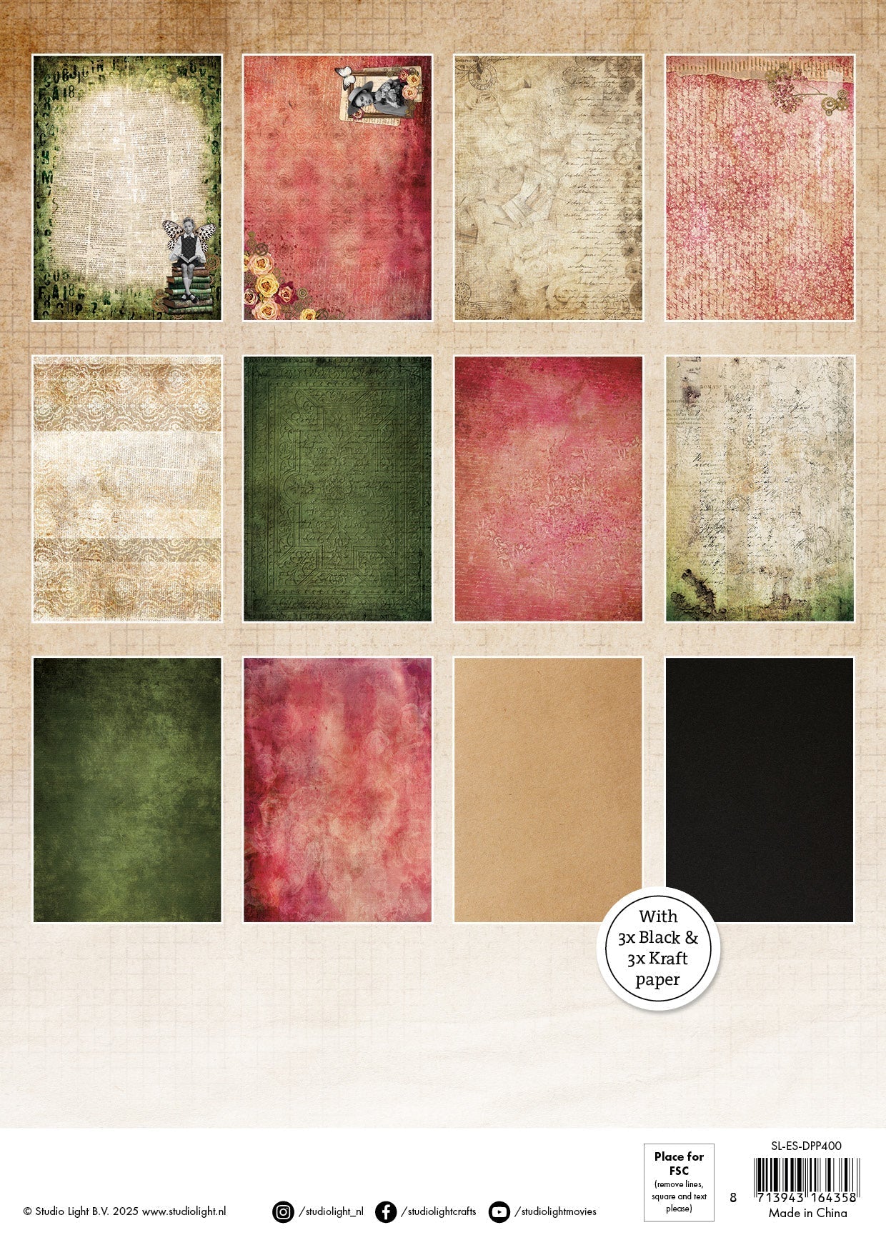 SL Designer Paper Pad Background Papers Grunge Collection 203.2x203.2x9mm 36 Sheets