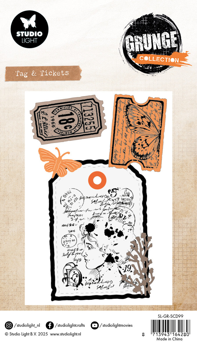 SL Stamp & Cutting Dies Tag & Tickets Grunge Collection 93x136x1mm 11 Pieces