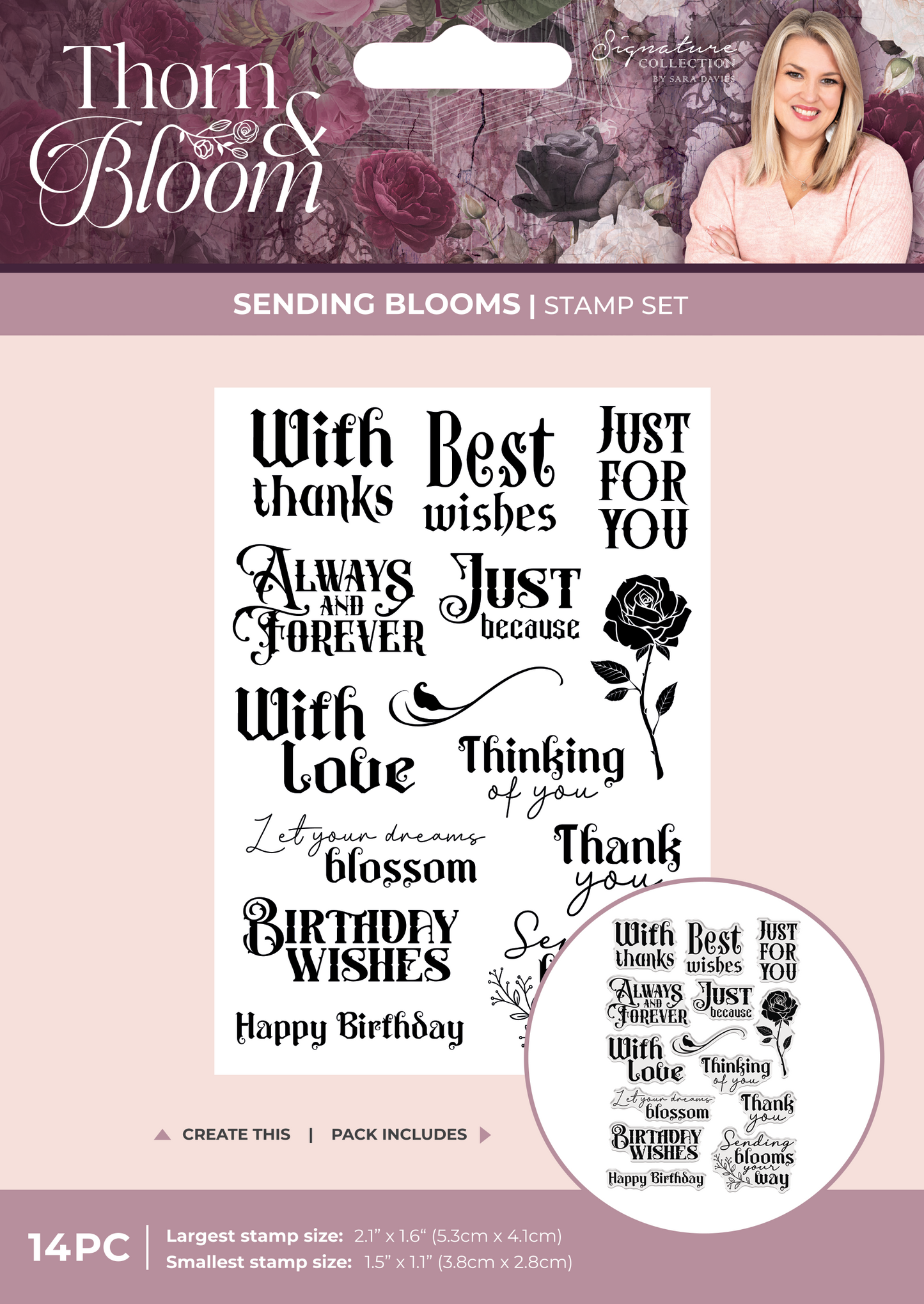 Sara Signature Thorn & Bloom Clear Acrylic Stamp Set - Sending Blooms
