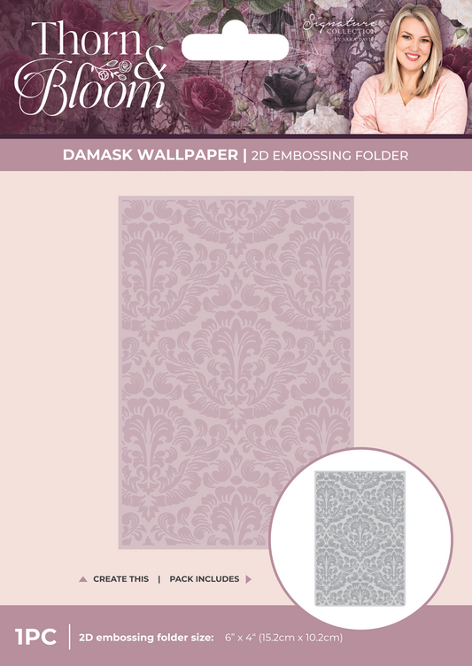 Sara Signature Thorn & Bloom 6" x 4" 2D Embossing Folder - Damask Wallpaper