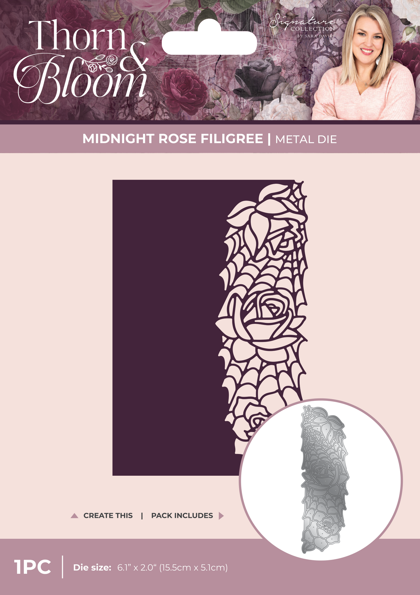 Sara Signature Thorn & Bloom Metal Die Edge'able - Midnight Rose Filigree