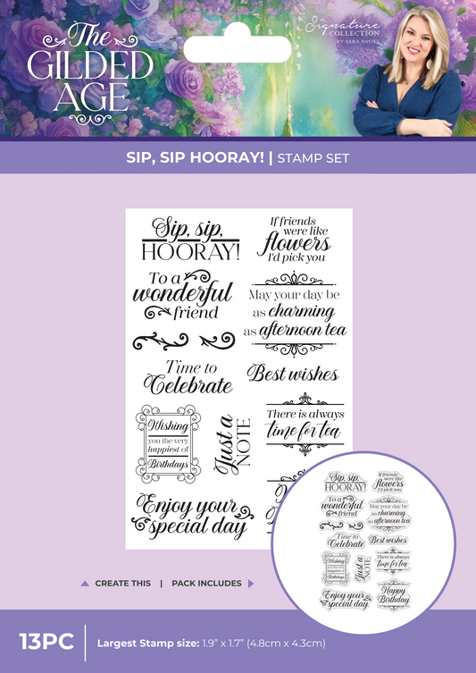 Sara Signature The Gilded Age Clear Acrylic Stamp - Sip, Sip Hooray!
