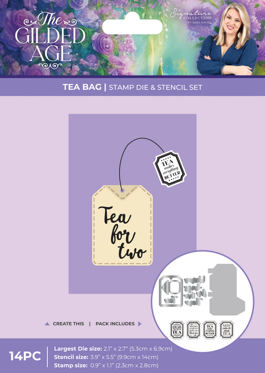 Sara Signature The Gilded Age Stamp, Die & Stencil Set - Tea Bag
