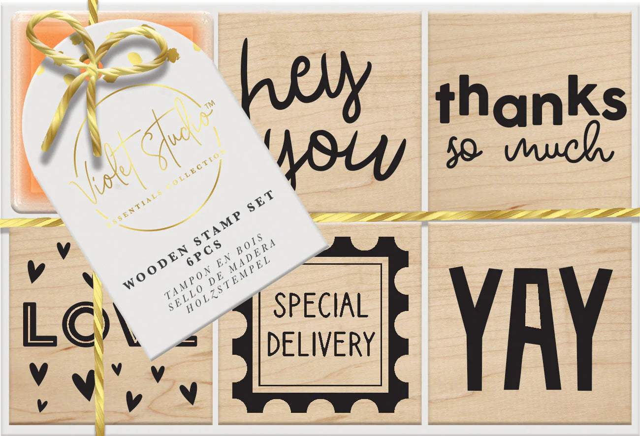 Wooden Stamp Set Sentiments - 6pcs - Violet Studios