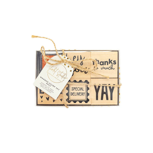 Wooden Stamp Set Sentiments - 6pcs - Violet Studios