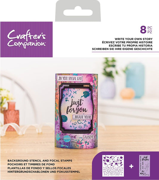 Crafters Companion Background Stencil & Focal Stamps - Write Your Own Story