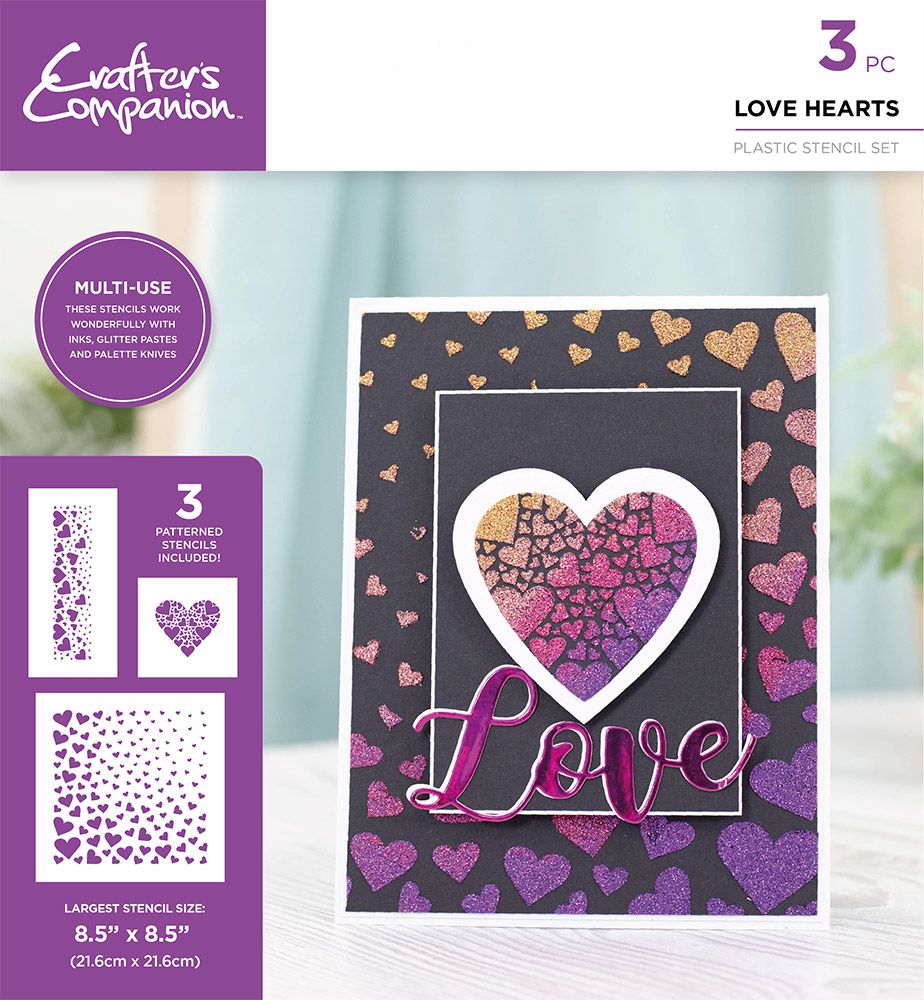 Crafters Companion Stencil Set - Love Hearts