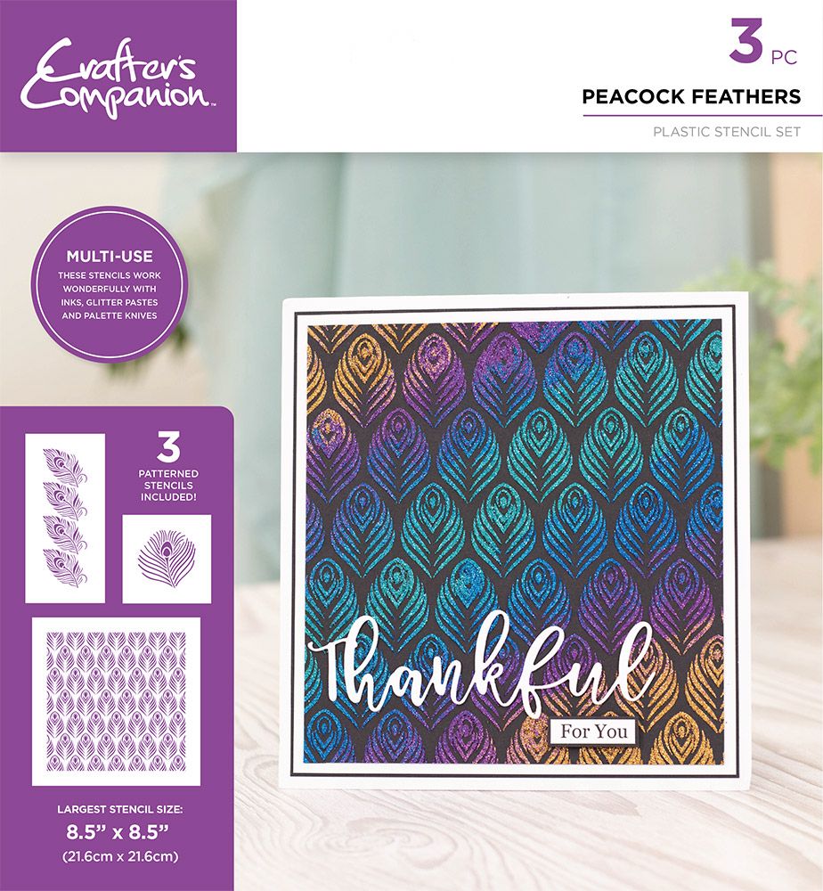 Crafters Companion Stencil Set - Peacock Feathers