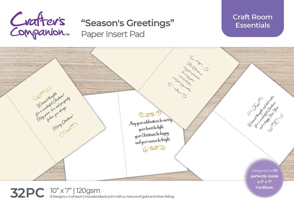 Crafters Companion 5" x 7" Insert Pad – Seasons Greetings (Gold & Silver)