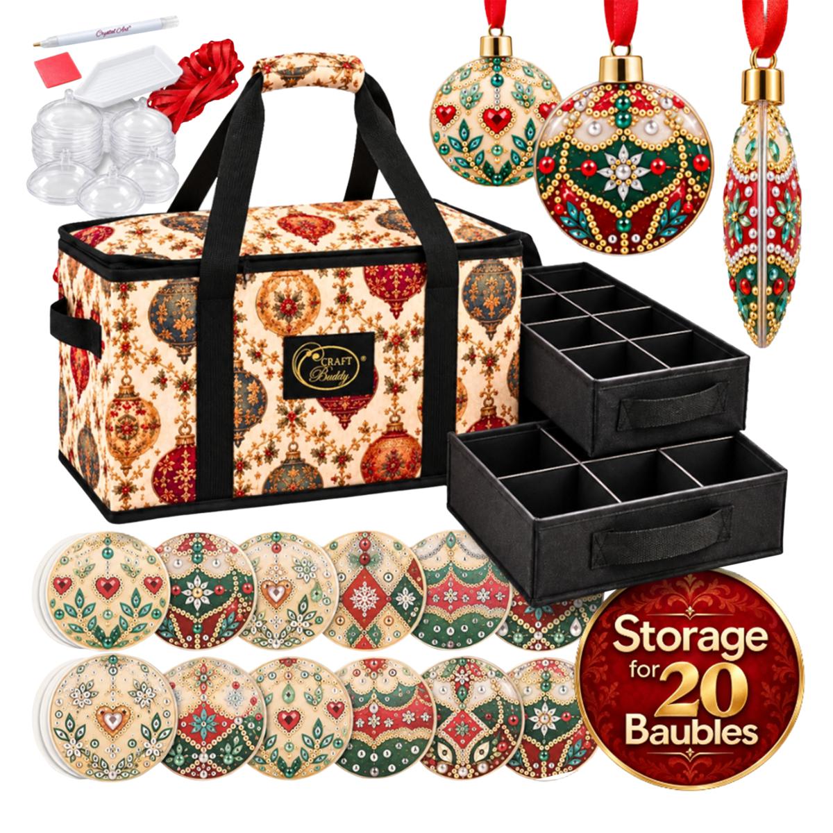 Craft Buddy Crystal Art® Fillable Christmas Hanging Ornaments with Festive Storage Case - Set of 2