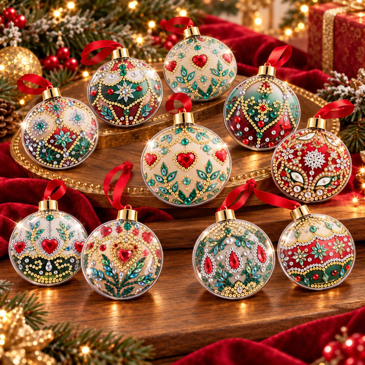 Craft Buddy Crystal Art® Fillable Christmas Hanging Ornaments with Festive Storage Case - Set of 2