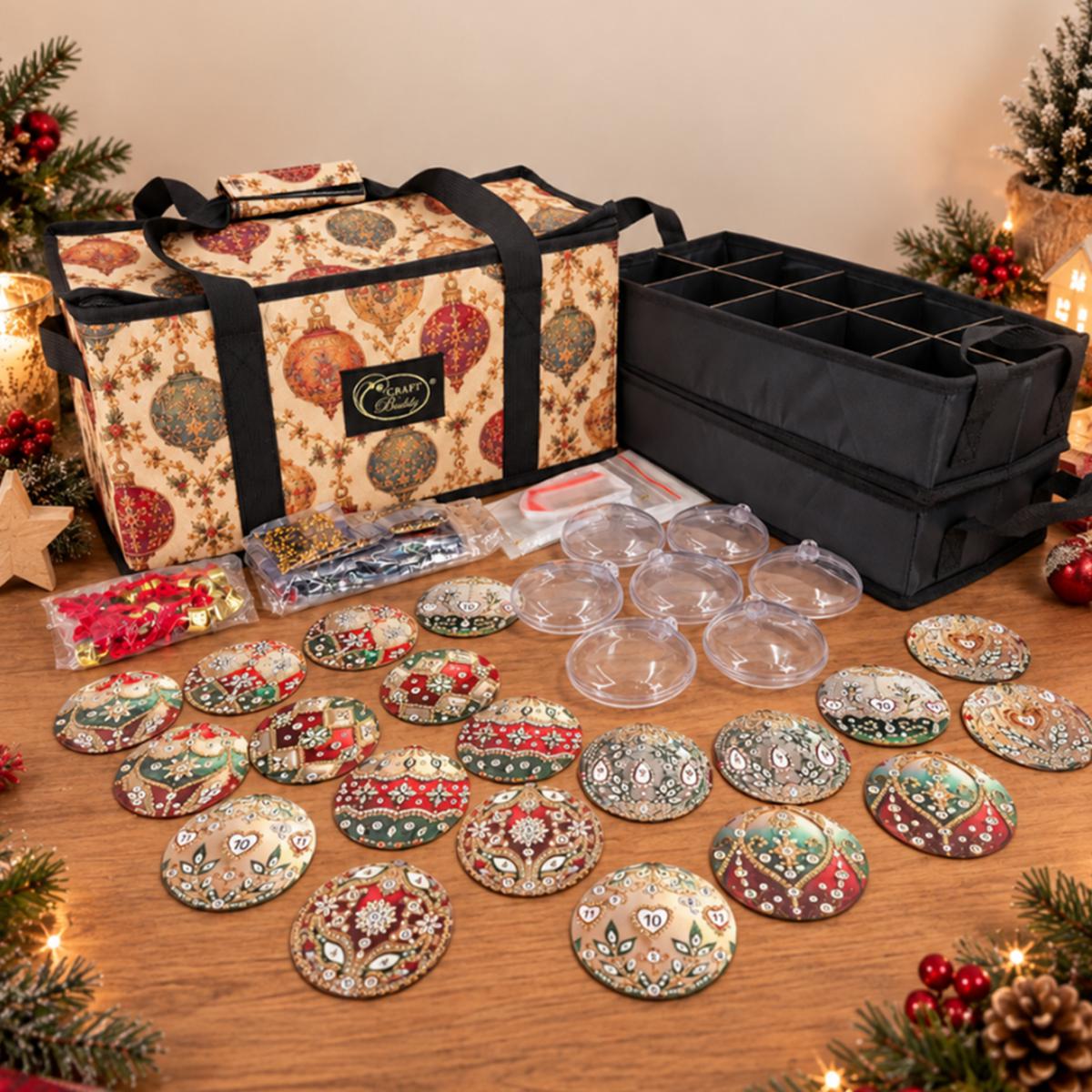 Craft Buddy Crystal Art® Fillable Christmas Hanging Ornaments with Festive Storage Case - Set of 2