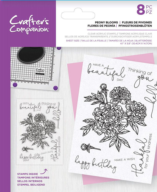 Crafters Companion Clear Acrylic Stamps - Peony Blooms