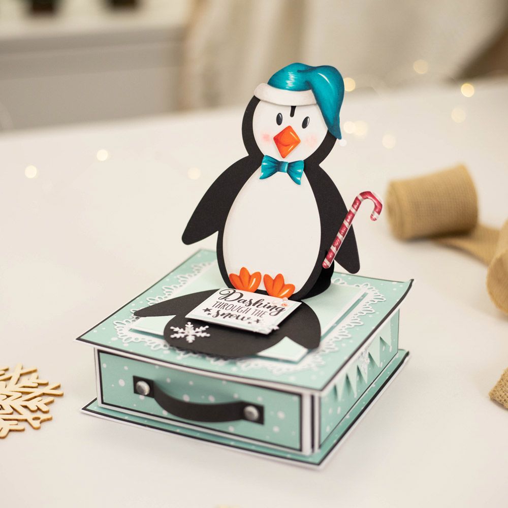 Gemini Shaped Card Base Stamp & Die - Jolly Penguin