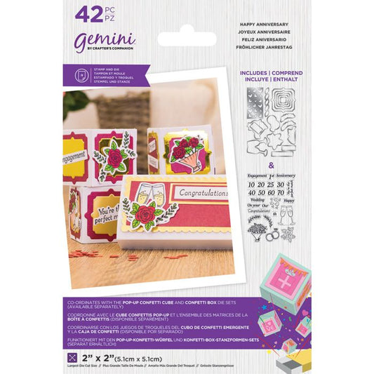 Gemini Pop-Up Confetti Cub and Box Die Set - Happy Anniversary