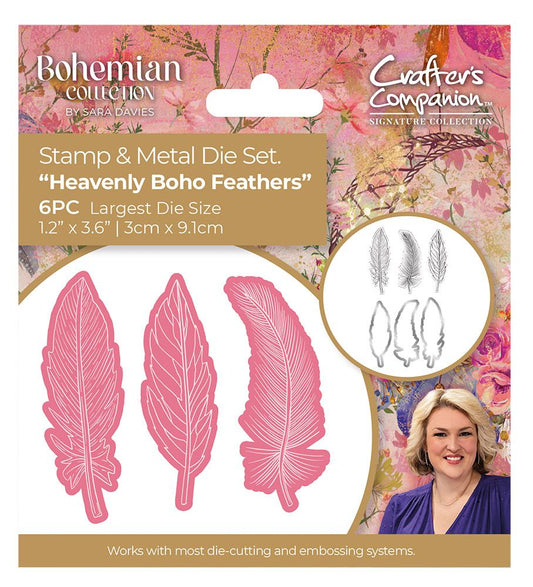 Sara Signature Bohemian Stamp and Die - Heavenly Boho Feathers