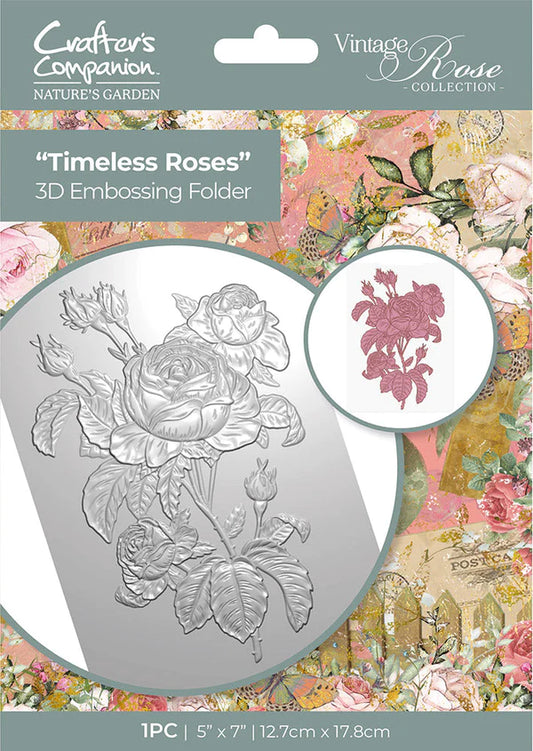 Nature's Garden Vintage Rose 5 x 7" 3D Embossing Folder - Timeless Roses