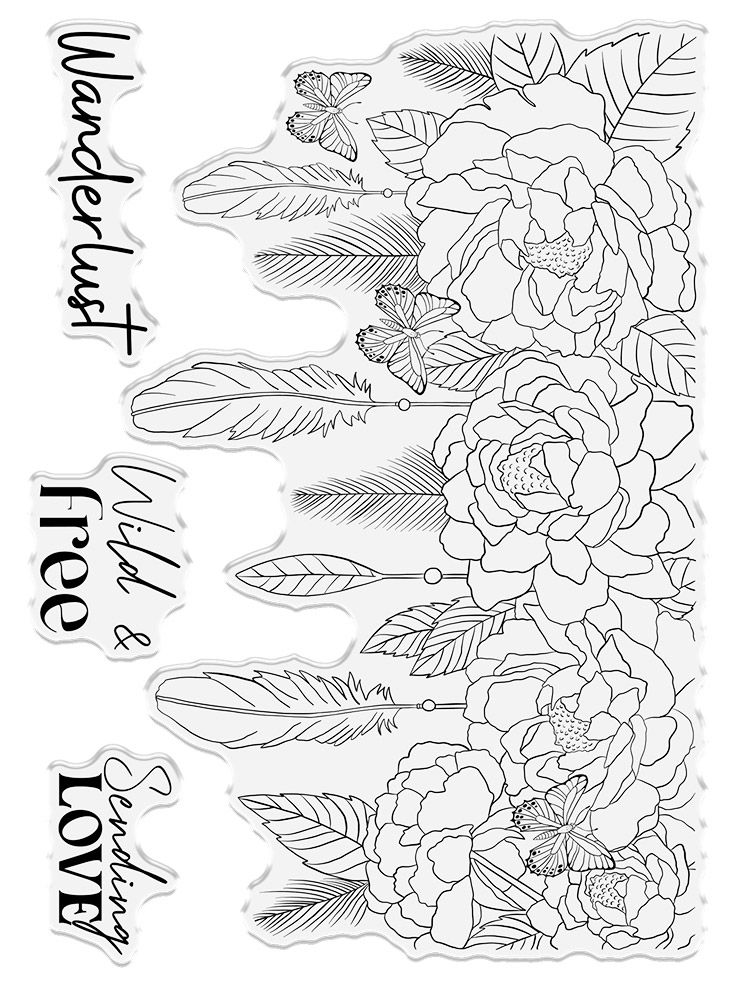 Sara Signature Bohemian Clear Acrylic Stamps - Enchanting Floral Feather