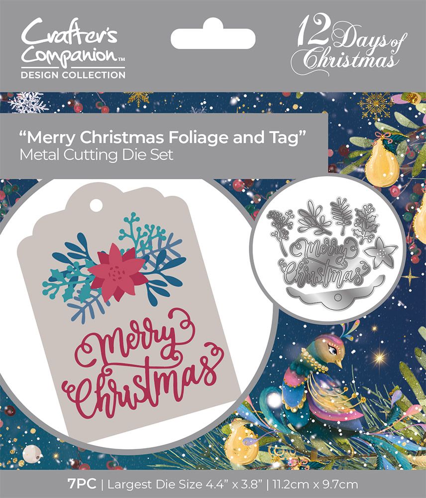 Twelve Days of Christmas Metal Die - Merry Christmas Foliage and Tag Set