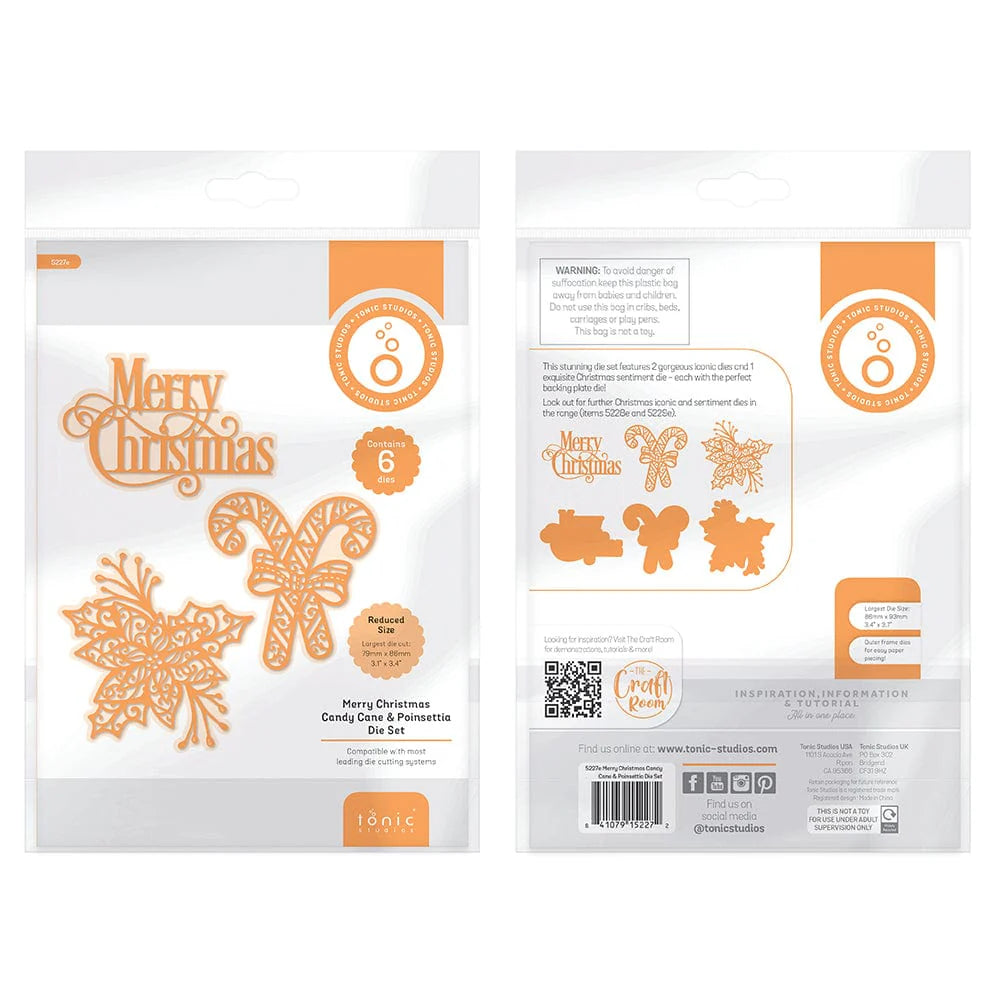 Merry Christmas Candy Cane & Poinsettia Die Set - 5227e
