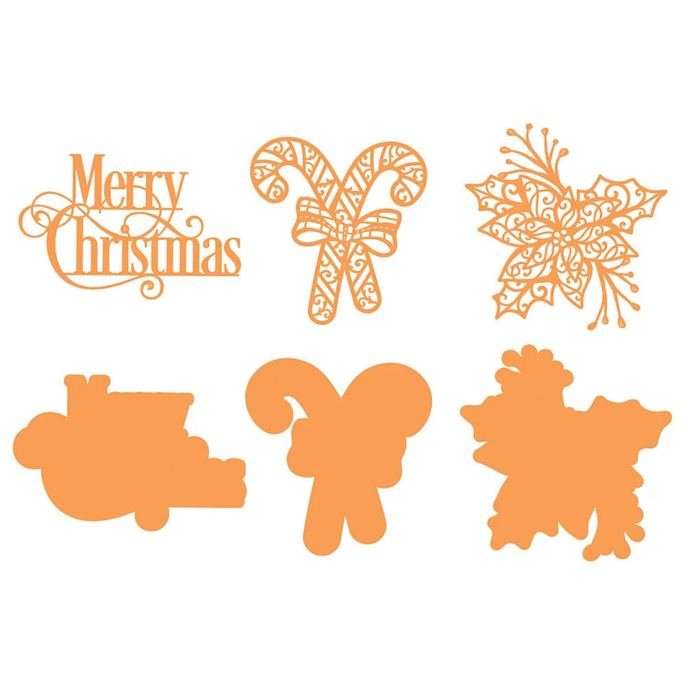 Merry Christmas Candy Cane & Poinsettia Die Set - 5227e