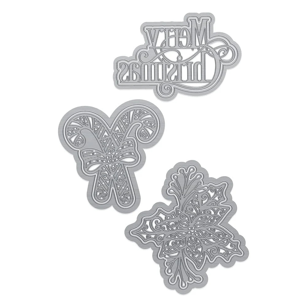 Merry Christmas Candy Cane & Poinsettia Die Set - 5227e