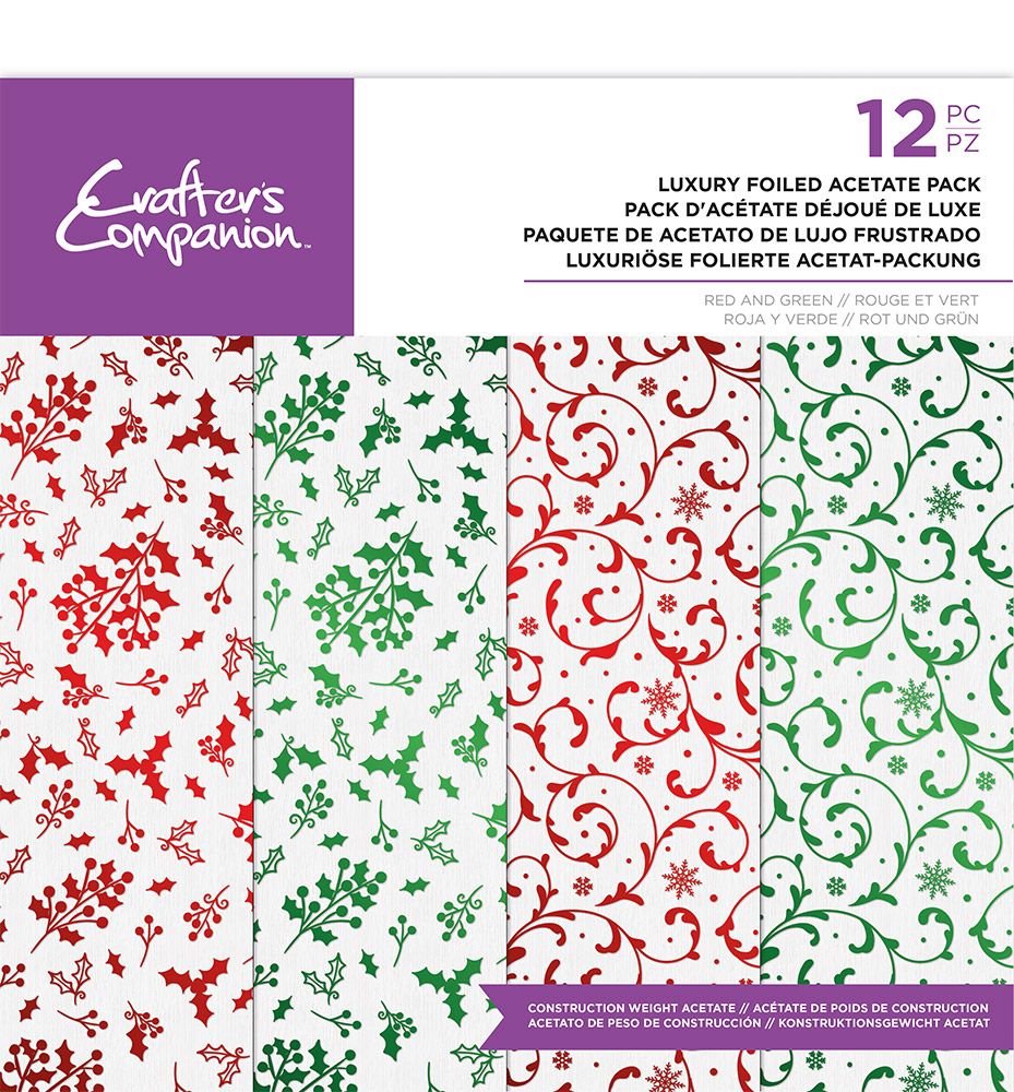 Crafters Companion Luxury Foiled Acetate Pad - Red & Green